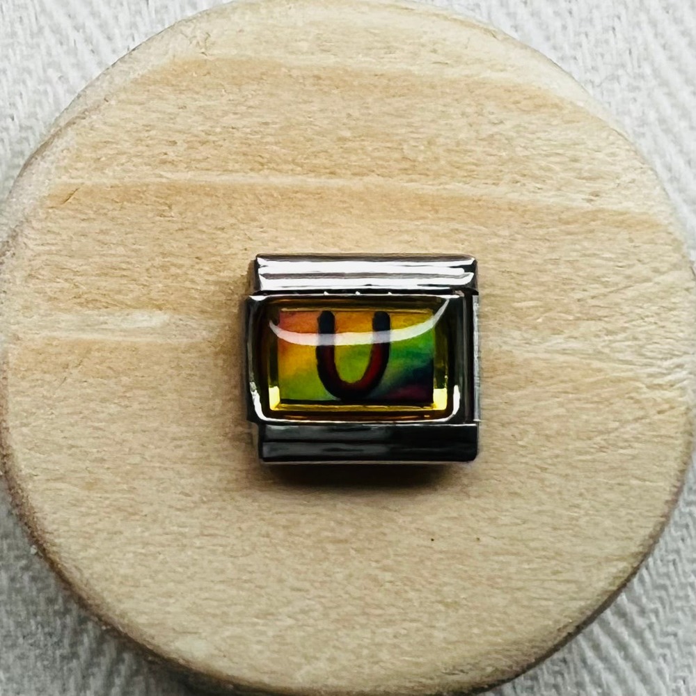 Rainbow Letter U Italian Charm Bracelet Link